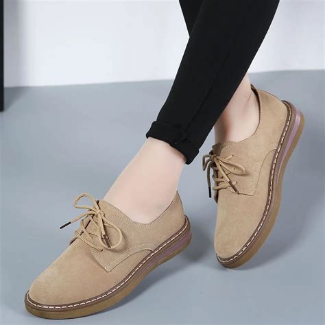 2019 spring new leather casual shoes women flats shoes lace up fashion single shoes Non slip ...