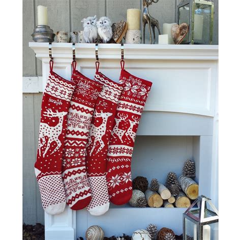 Knit Christmas Stockings Red White Reindeer or Snowflake - Etsy