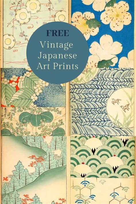 japanese art prints with the text free vintage japanese art prints on it's side