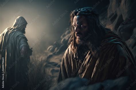 Jesus Christ in the desert. Bible stories concept. Digital painting. Stock Illustration | Adobe ...