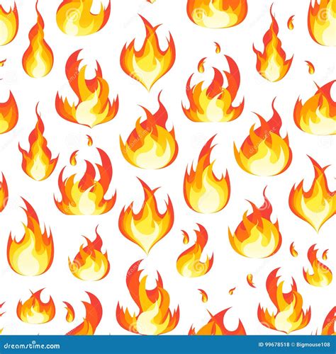 Cartoon Fire Flames Background Pattern on a White. Vector Stock Vector ...