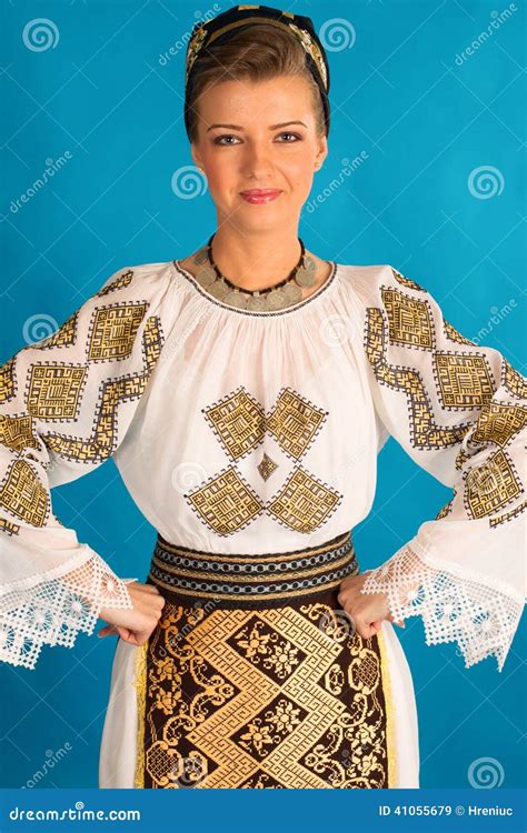 Romanian Folklore Clothes Traditional On Blue Azzure Background Stock ...