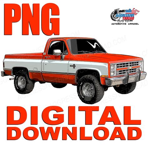 85 Square Body Chevy Truck K10 Orange and White Png Graphic Clip Art File for Printing T-shirts ...