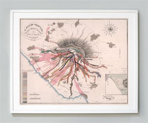 Map of Vesuvius Volcano Eruptions, Chart of Lava Flow, John Auldjo, Geological Chart ...