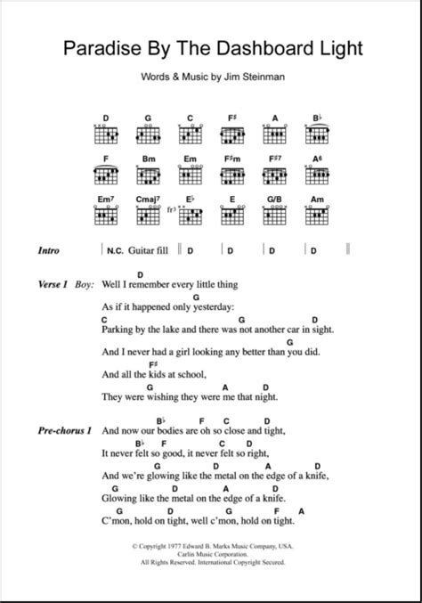 Paradise By The Dashboard Light Acoustic Chords | Americanwarmoms.org