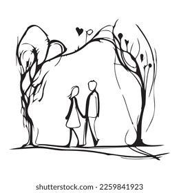 Illustration Silhouette Lovers Holding Hands Sketch Stock Vector (Royalty Free) 2259841923 ...