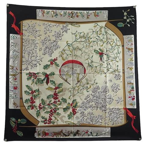 Hermès HERMES NEIGE D’ANTAN SCARF CATHY LATHAM SQUARE 90 BLACK SILK ...