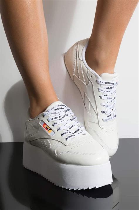 GIGI HADID x REEBOK CL LEATHER PLATFORM SNEAKER IN WHITE PATENT | Gigi hadid shoes