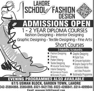 Lahore School of Fashion Design Admission 2019 Short Programs