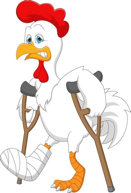 Premium Vector | Cartoon chicken broken leg and using crutches