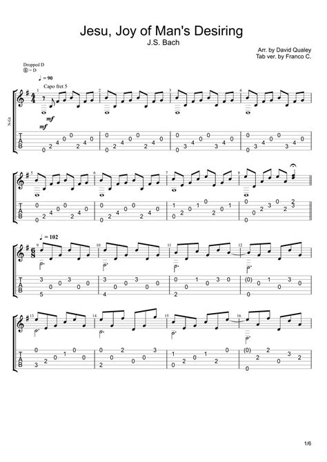 J.S. Bach - Jesu, Joy of Man's Desiring (Guitar Solo) Tab + 1staff by ...