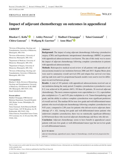 (PDF) Impact of adjuvant chemotherapy on outcomes in appendiceal cancer