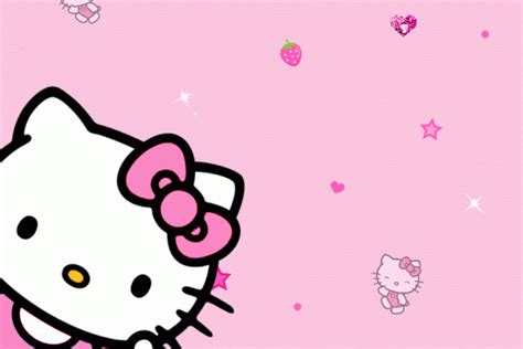 the hello kitty wallpaper is pink and has stars on it, as well as hearts