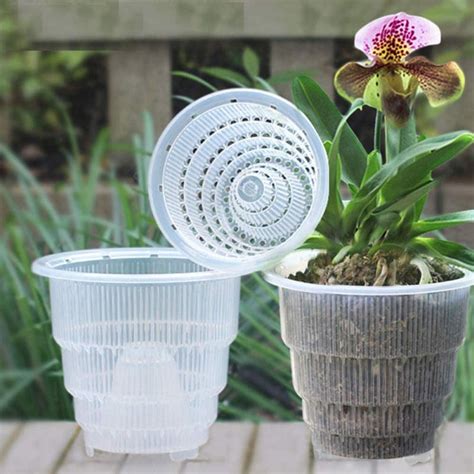 Clear Orchid Pots Set w/Holes, Transparent Flower Containers, Large Plastic Planters for ...