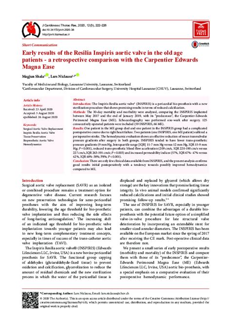 (PDF) Early results of the Resilia Inspiris aortic valve in the old age patients - a ...