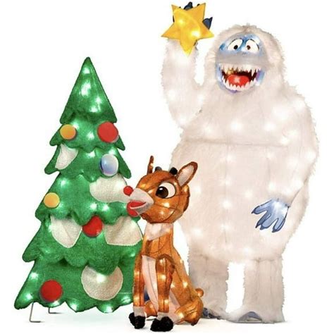 3 Pc Animated Rudolph and Bumble Decorating Tree Outdoor Christmas Yard ...