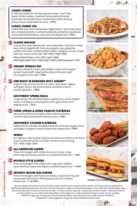 Hard Rock Cafe Menu, Menu for Hard Rock Cafe, Koregaon Park, Pune, Pune