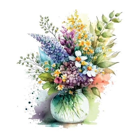 bouquet of spring flowers watercolor Flowers watercolor illustration ...