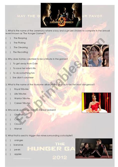 The Hunger Games - Movie Quiz - (with answers) - ESL worksheet by daiane82