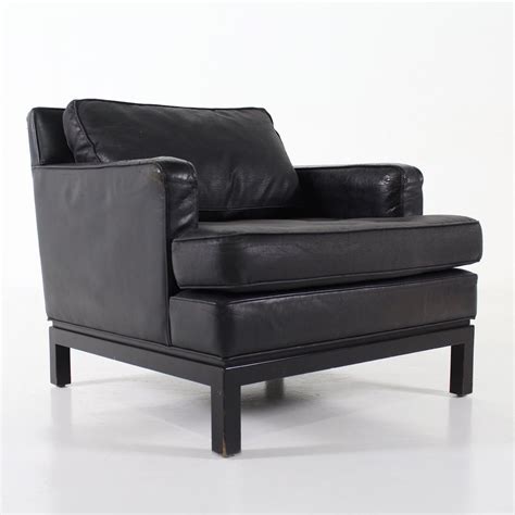 Black leather armchair by Edward. J Wormley, 1970's | #144938