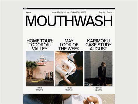 the front page of mouthwash magazine with an image of a woman in black and white
