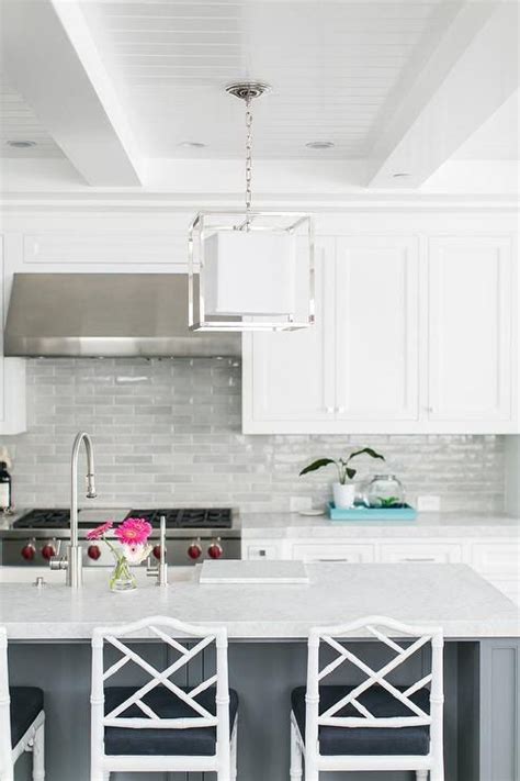 Light Gray Kitchen Backsplash Tiles with White Shaker Cabinets | Kitchen backsplash designs ...