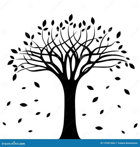 Autumn Tree Silhouette Over White Background Stock Vector ...