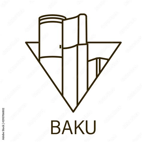 Baku (Azerbaijan) outline icon with caption. Baku City logo, landmark ...