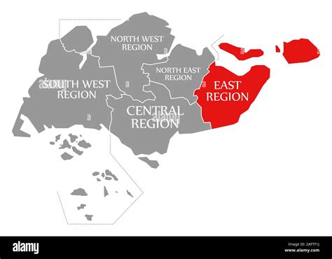 East Region red highlighted in map of Singapore Stock Photo - Alamy