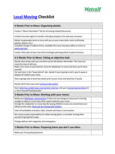 Local Moving Checklist - Fill Online, Printable, Fillable, Blank | pdfFiller