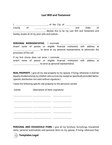 Last Will and Testament Templates [Word, PDF, ODT] - Templates.Legal