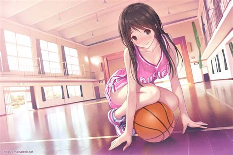 Wallpaper : sport, anime girls, black hair, gyms, original characters, basketball, blushing ...