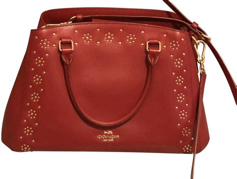 Coach With Gold Studs Red Leather Shoulder Bag - Tradesy