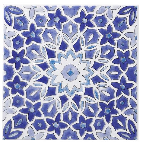 Fleur Blue Ceramic Wall Tile, (L)200mm (W)200mm | Departments | DIY at B&Q