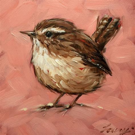 Wren painting, 4x4 inch original oil painting of a Wren. Bird paintings, paintings of birds ...