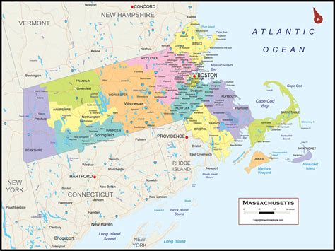 Labeled Map of Massachusetts[E] with Capital & Cities