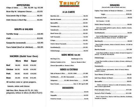 Menu of Trini's Mexican Carry Out in New Baltimore, MI 48047