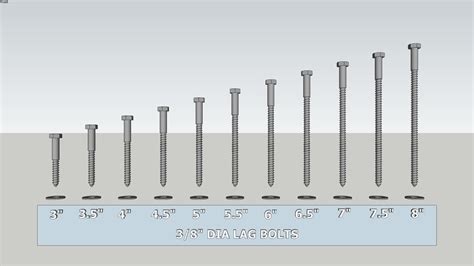 Lag Bolt Selection, 3/8' Dia - 3' to 8' Long | 3D Warehouse