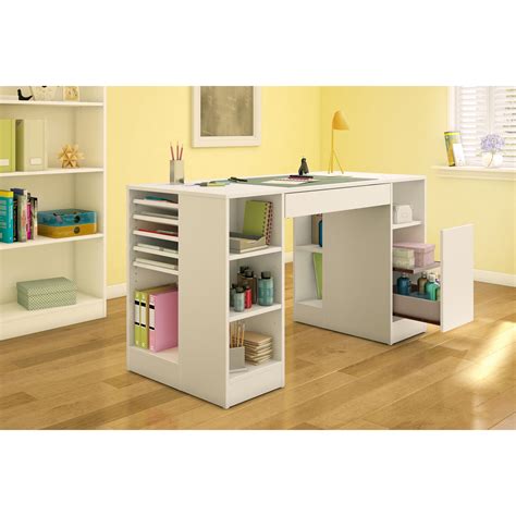 Counter Height Craft Table Storage Organizer Hobby Sewing Desk Cubby White - Desks & Home Office ...