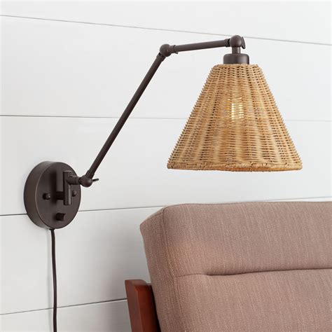 Barnes and Ivy Swing Arm Adjustable Wall Lamp with Cord Bronze Plug-In ...