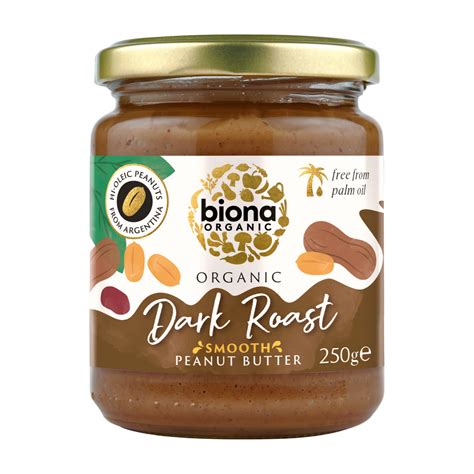 Biona Organic Dark Roast Smooth Peanut Butter (6x250g) – The Gorgeous Food Company