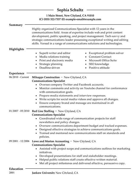 Best Communications Specialist Resume Example From Professional Resume Writing Service