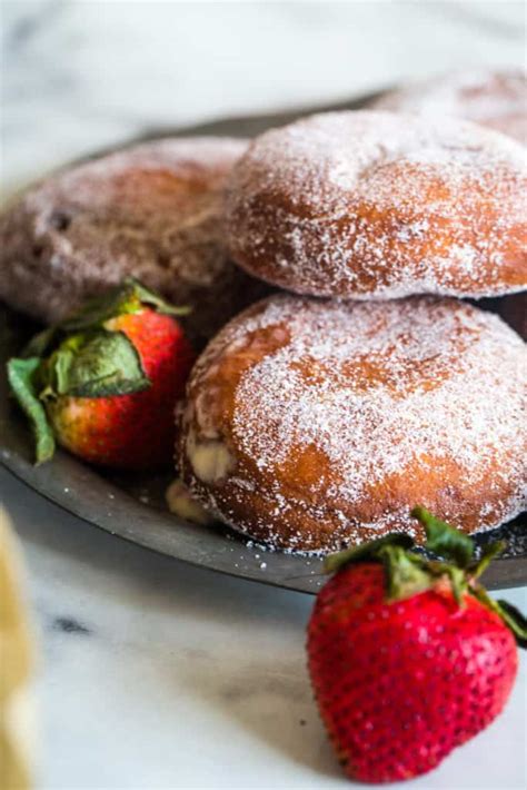 Strawberry Custard Filled Donuts - The Seaside Baker