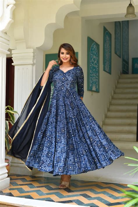 Find the Perfect Royal Blue Long Bandhani Dress - Shop Now | Jaipuri Adaah