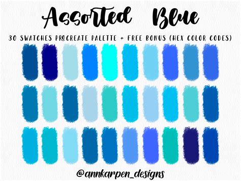 Light Blue Procreate Palette, 30 HEX Color Codes, Instant Digital Download, IPad Pro Art ...