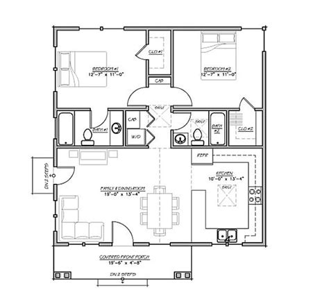 Craftsman Style House Plan - 2 Beds 2 Baths 930 Sq/Ft Plan #485-2 | Small house plans, House ...