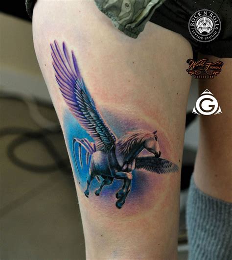 Pegasus Thigh Tattoo | Best tattoo design ideas