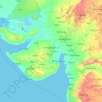 Gujarat topographic map, elevation, terrain