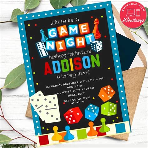 Board Game Night Party Invitation Customizable Template DIY | Wowtemp