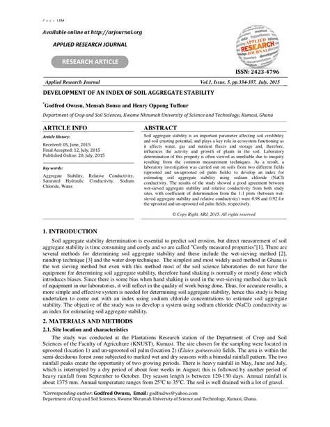 (PDF) Development of an index of soil aggregate stability